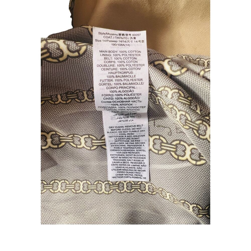 Tory Burch Classic Belted Double Breasted Trench Coat Khaki Cotton Size 14 - Picture 4 of 5